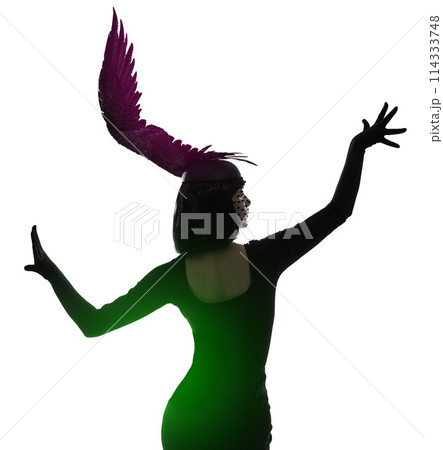 Woman, feather and head for fashion in studio for fantasy or magic with unique creativity for art or illusion. Female person, isolated and white background for designer clothes, diva and surreal Woman, feather and head for fashion in studio for fantasy or magic with unique creativity for art or illusion. Female person, isolated and white background for designer clothes, diva and surreal 114333748