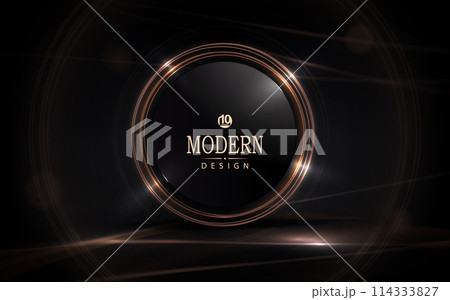 Illustration with a shiny frame with a gold border on a black background Illustration with a shiny frame with a gold border on a black background 114333827