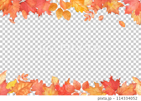 Autumn falling leaves frame. Copy space. Isolated watercolor border 114334052