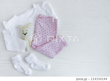 Set of baby bodysuits, pants, socks and knitted toy Set of baby bodysuits, pants, socks and knitted toy 114334144