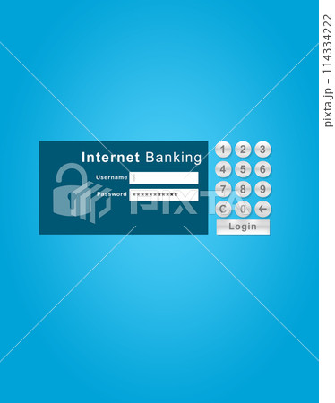 Screen, online banking and mobile app with login or password for transaction on blue background. Savings, budget and shopping with digital nomad, fintech and authentication or security for payment Screen, online banking and mobile app with login or password for transaction on blue background. Savings, budget and shopping with digital nomad, fintech and authentication or security for payment 114334222