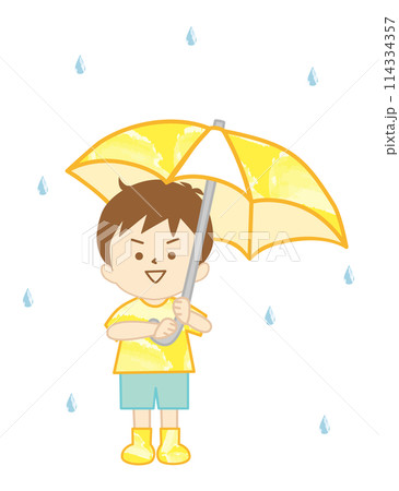 雨の日に傘をさしている男の子 114334357