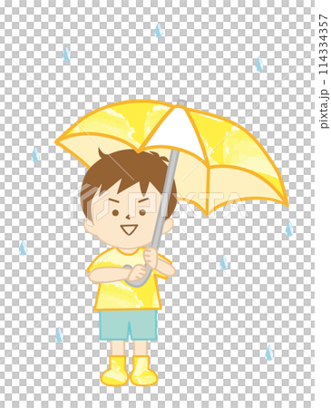 下雨天打著傘的男孩 114334357