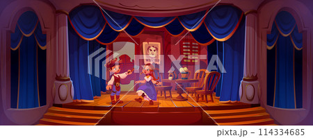 Kids on theatre stage acting wild west performance Kids on theatre stage acting wild west performance 114334685