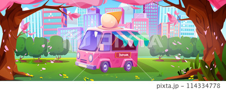 Ice cream truck in spring city park 114334778