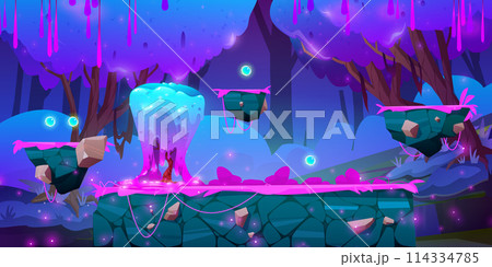 Fantasy game with alien space landscape background 114334785