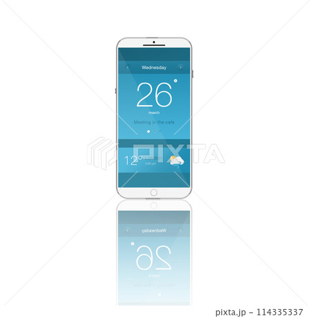 Smartphone screen, technology and icons on ui in studio isolated on a white background mockup space. Phone, cellphone and display of digital electronics, software and mobile app for social media Smartphone screen, technology and icons on ui in studio isolated on a white background mockup space. Phone, cellphone and display of digital electronics, software and mobile app for social media 114335337