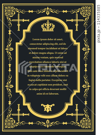 Gold ornament on dark background. Can be used as invitation card. Book cover. Vector illustration Gold ornament on dark background. Can be used as invitation card. Book cover. Vector illustration 114335885