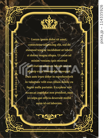 Gold ornament on dark background. Can be used as invitation card. Book cover. Vector illustration 114335926