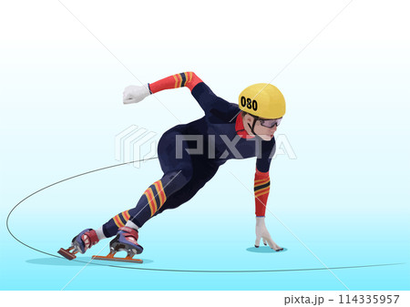 Short Track Speed Skating. 3d vector color illustration Short Track Speed Skating. 3d vector color illustration 114335957