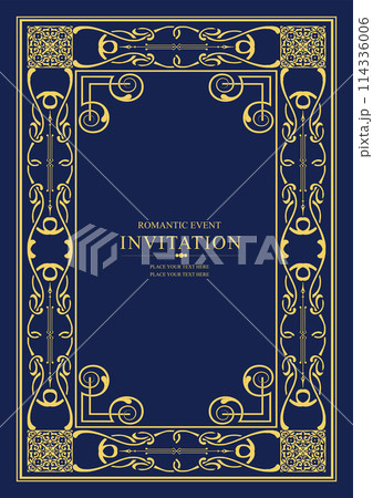 Gold ornament on dark background. Can be used as invitation card. Book cover. Vector illustration 114336006