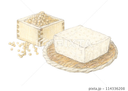 豆腐と大豆　水彩色鉛筆アナログイラスト 114336208