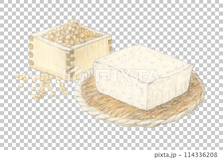 豆腐と大豆　水彩色鉛筆アナログイラスト 114336208