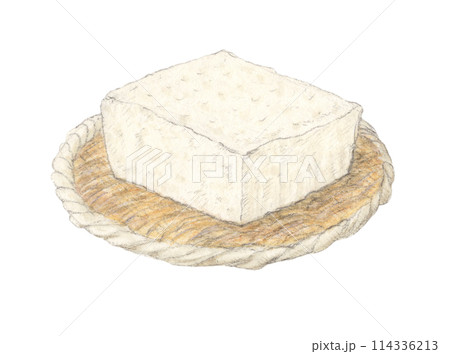 ザルにのった木綿豆腐 水彩色鉛筆アナログイラスト ザルにのった木綿豆腐 水彩色鉛筆アナログイラスト 114336213