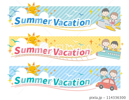 子供と乗り物のサマーバケーションタイトル 夏休み 子供と乗り物のサマーバケーションタイトル 夏休み 114336300
