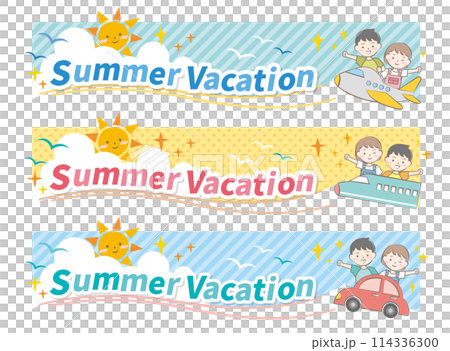 子供と乗り物のサマーバケーションタイトル 夏休み 子供と乗り物のサマーバケーションタイトル 夏休み 114336300
