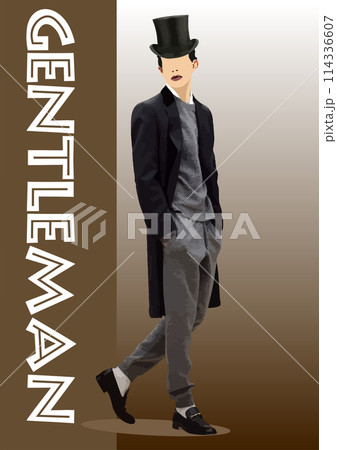 Vintage Gentleman Wearing Top Hat. Vector 3d color illustration Vintage Gentleman Wearing Top Hat. Vector 3d color illustration 114336607