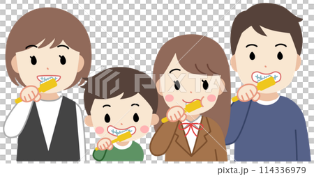 一家人刷牙的插圖 114336979