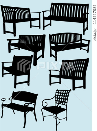 Big set of garden benches. Vector illustration Big set of garden benches. Vector illustration 114337083