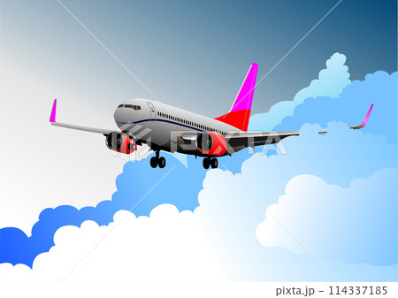 Passenger airplane on the air. Landing. Vector 3d illustration Passenger airplane on the air. Landing. Vector 3d illustration 114337185