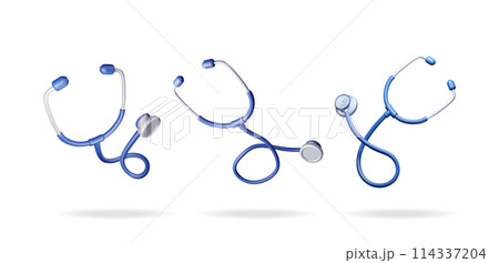 3D set of medical stethoscope isolated 114337204