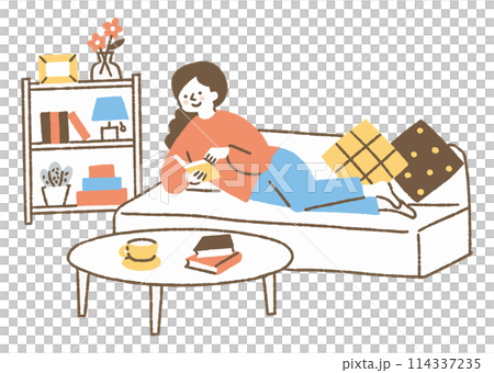 Woman reading a book in a comfortable position_Color 114337235