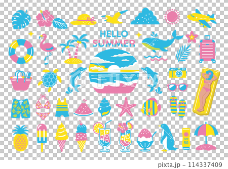 夏季/海洋插圖集熱帶旅行圖標海灘裝飾 114337409