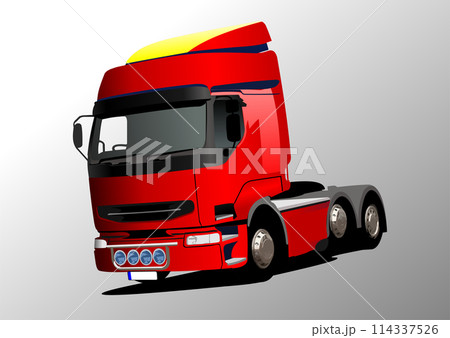 Vector 3d illustration of red truck on the road 114337526