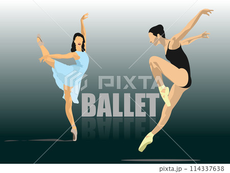 Composition from silhouettes of dancers in ballet poses. Color 3d Vector illustration Composition from silhouettes of dancers in ballet poses. Color 3d Vector illustration 114337638