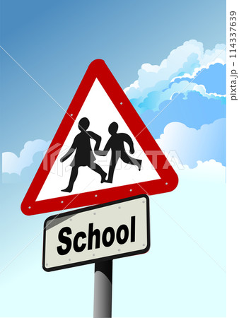 School sign. Traffic road sign symbol. 3d vector illustration 114337639