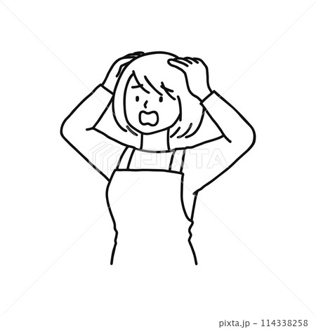 頭を抱える主婦・線画 114338258