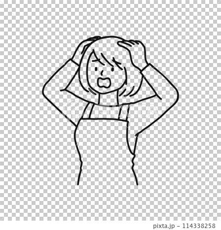 頭を抱える主婦・線画 114338258