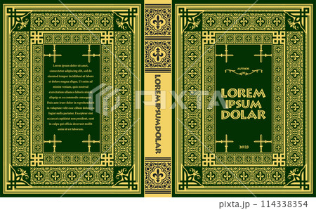Ornate book cover and Old retro ornament frames. Royal Golden style design. Vintage Border to be printed on the covers of books. Vector illustration 114338354