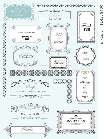 Calligraphic elements and frame vintage set. Vector illustration 114338400