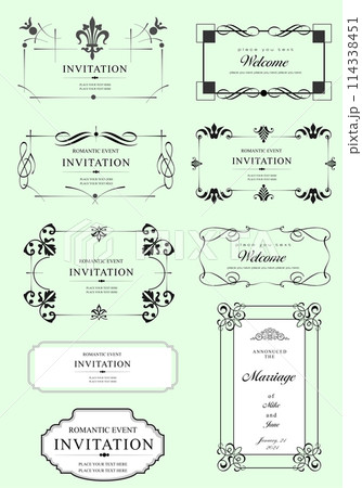 Calligraphic elements and frame vintage set. Vector illustration Calligraphic elements and frame vintage set. Vector illustration 114338451