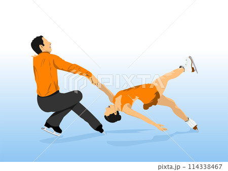 Figure skating colored silhouettes. Vector 3d illustration 114338467