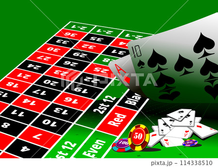 Roulette table and casino elements. Vector 3d illustration 114338510