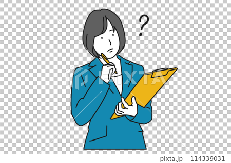 ファイルを持って考える女性 114339031