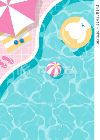 夏のリゾートのプールで遊ぶシロクマの背景イラスト 114339143