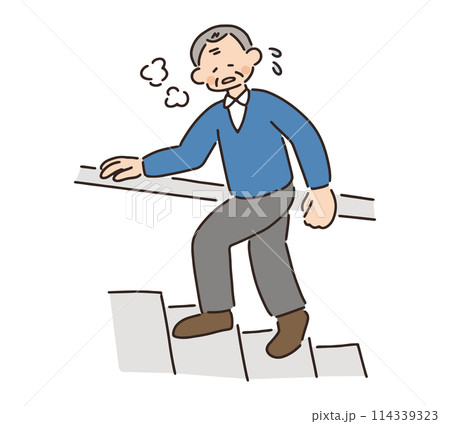 階段で息切れするシニア男性のイラスト 114339323