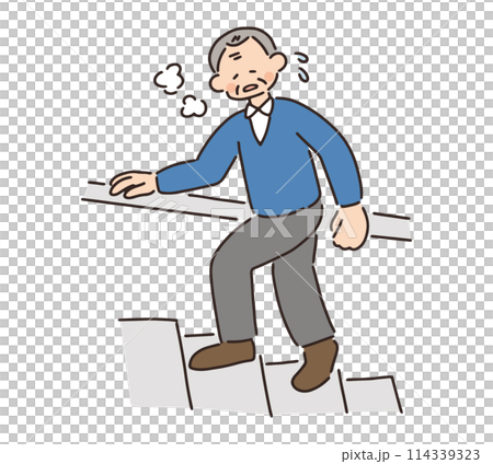 階段で息切れするシニア男性のイラスト 114339323