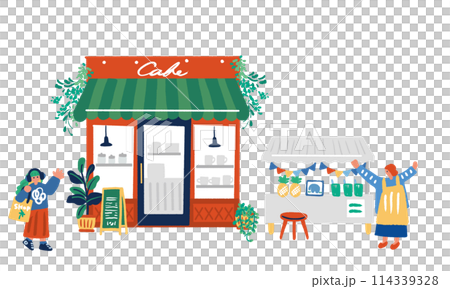 Cafe event, exterior and woman illustration 114339328