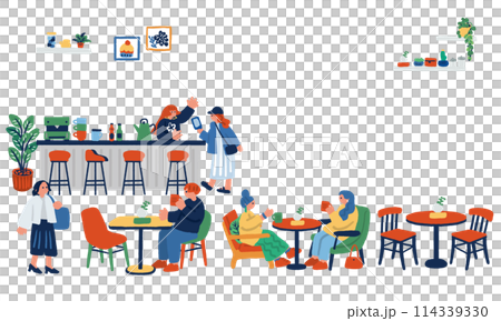 Illustration of people having fun in a cafe 114339330