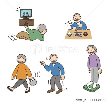 フレイルの兆候があるシニアのイラストセット 114339336