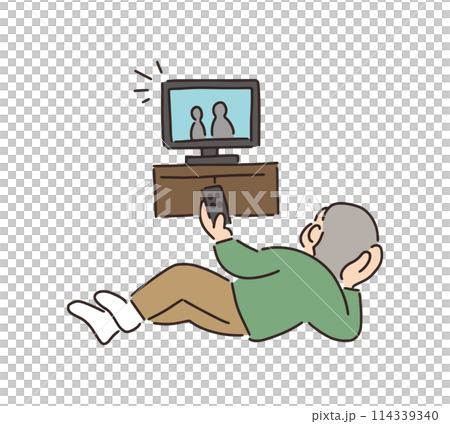 一位老人躺著看電視的插圖 一位老人躺著看電視的插圖 114339340