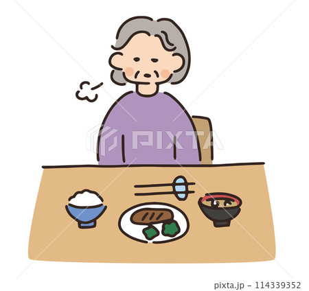食欲がないシニア女性のイラスト 食欲がないシニア女性のイラスト 114339352