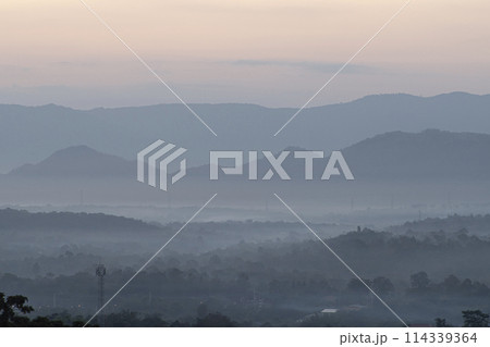 Beautiful morning scenery of River and mountain in a dramatic sky Beautiful morning scenery of River and mountain in a dramatic sky 114339364