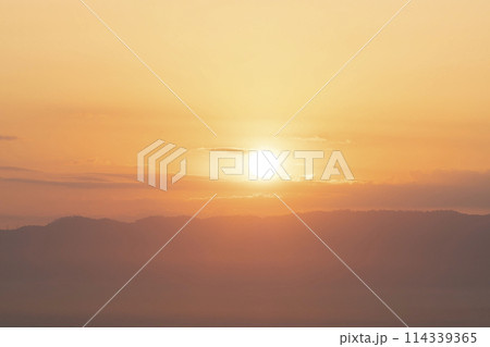 Beautiful morning scenery of River and mountain in a dramatic sky 114339365