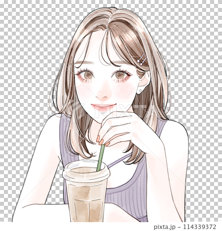 カフェオレを飲む女性 114339372