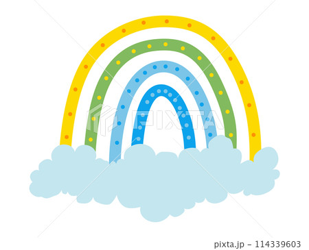 Cute cartoon rainbow with sky. Printable poster for kids. Design for decoration children room interior. Vector illustration isolated on white background Cute cartoon rainbow with sky. Printable poster for kids. Design for decoration children room interior. Vector illustration isolated on white background 114339603